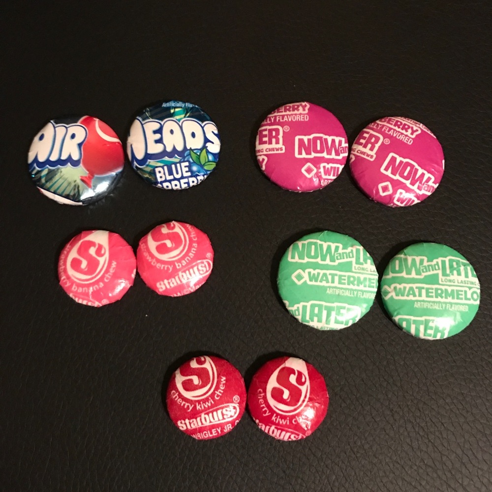 Handmade Candy Wrapper Button Earrings